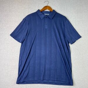 PJ Paul Jones Short Sleeve Polo Mens Large Navy Blue Vertical Pleated Textured